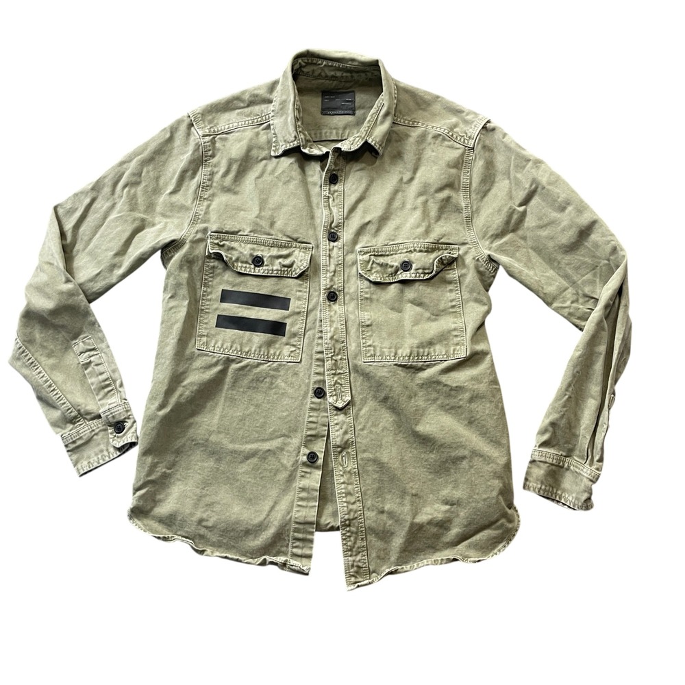 Zara Man Medium Light Olive Green Utility Style Long Sleeve Button Down Jacket